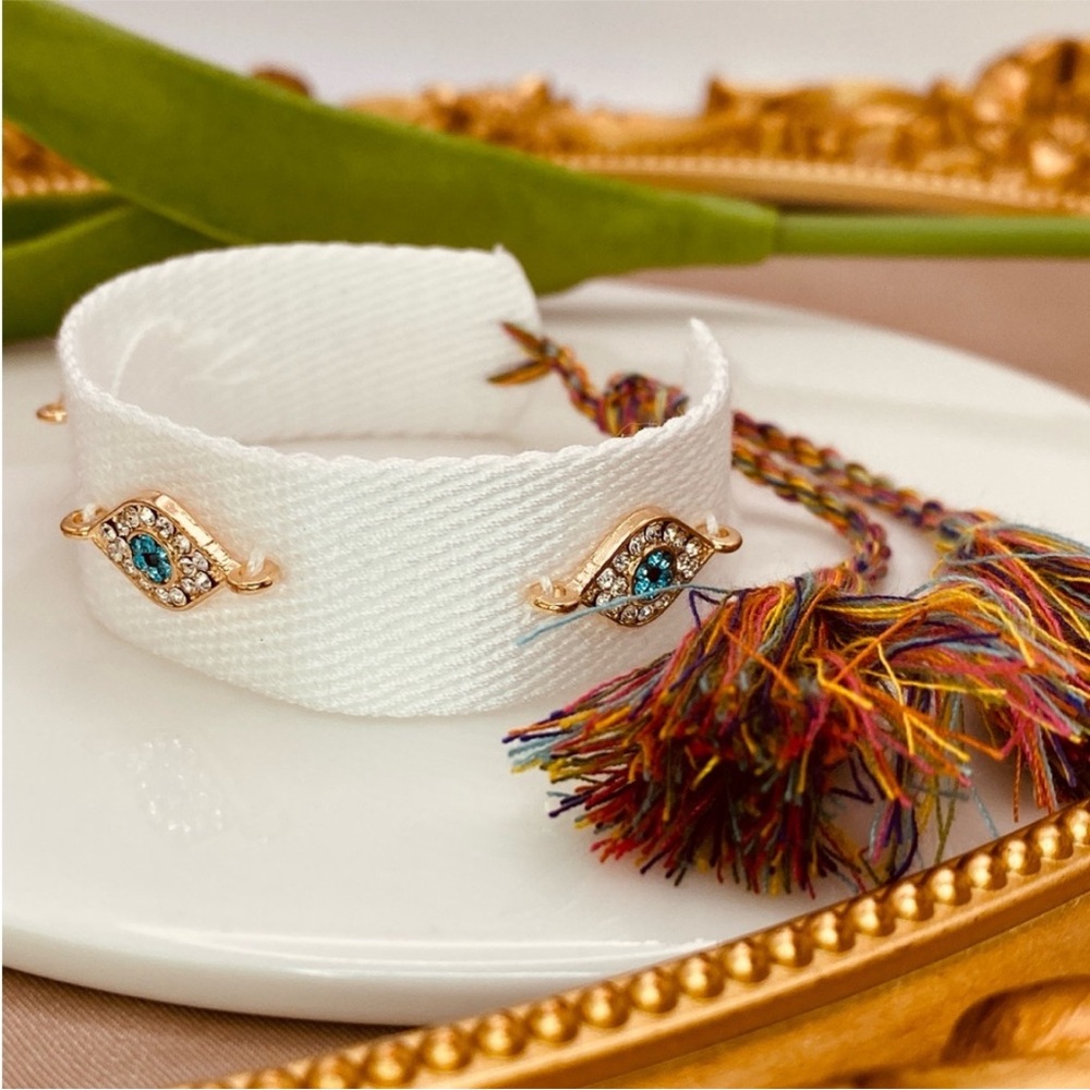 Urban Outfitters White and Gold Evil Eye Bracelet